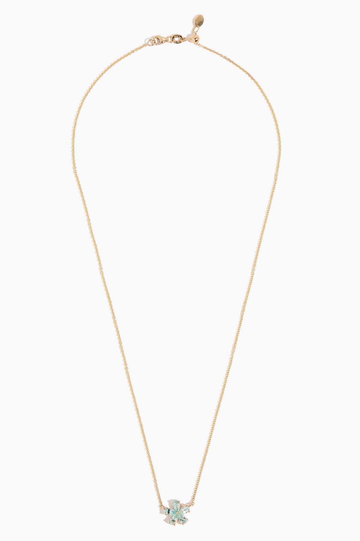 Wintergreen Paraiba Tourmaline Forget-Me-Not Necklace in 18k Yellow Gold - Image 2