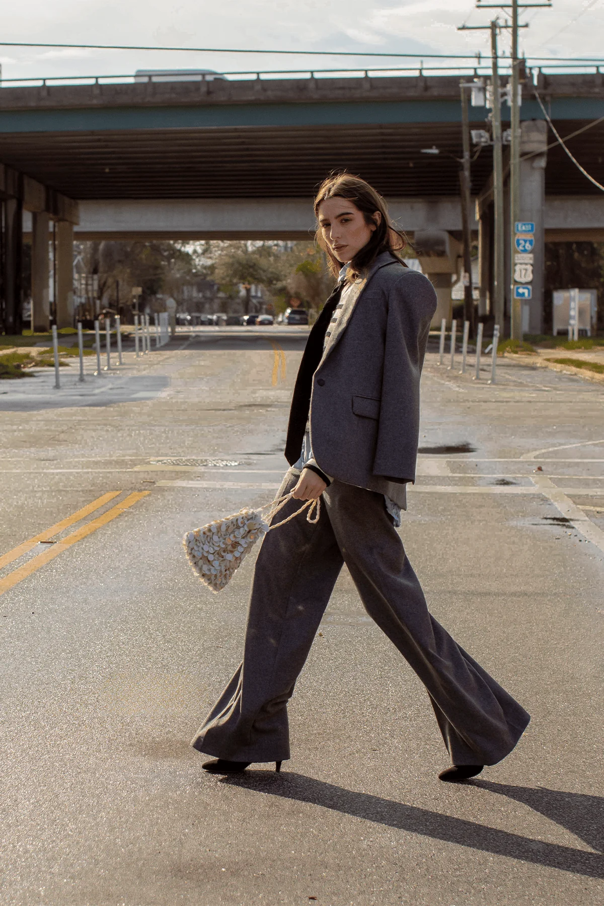 Wool Cloth Palazzo Pants in Grigio Melange - Image 5