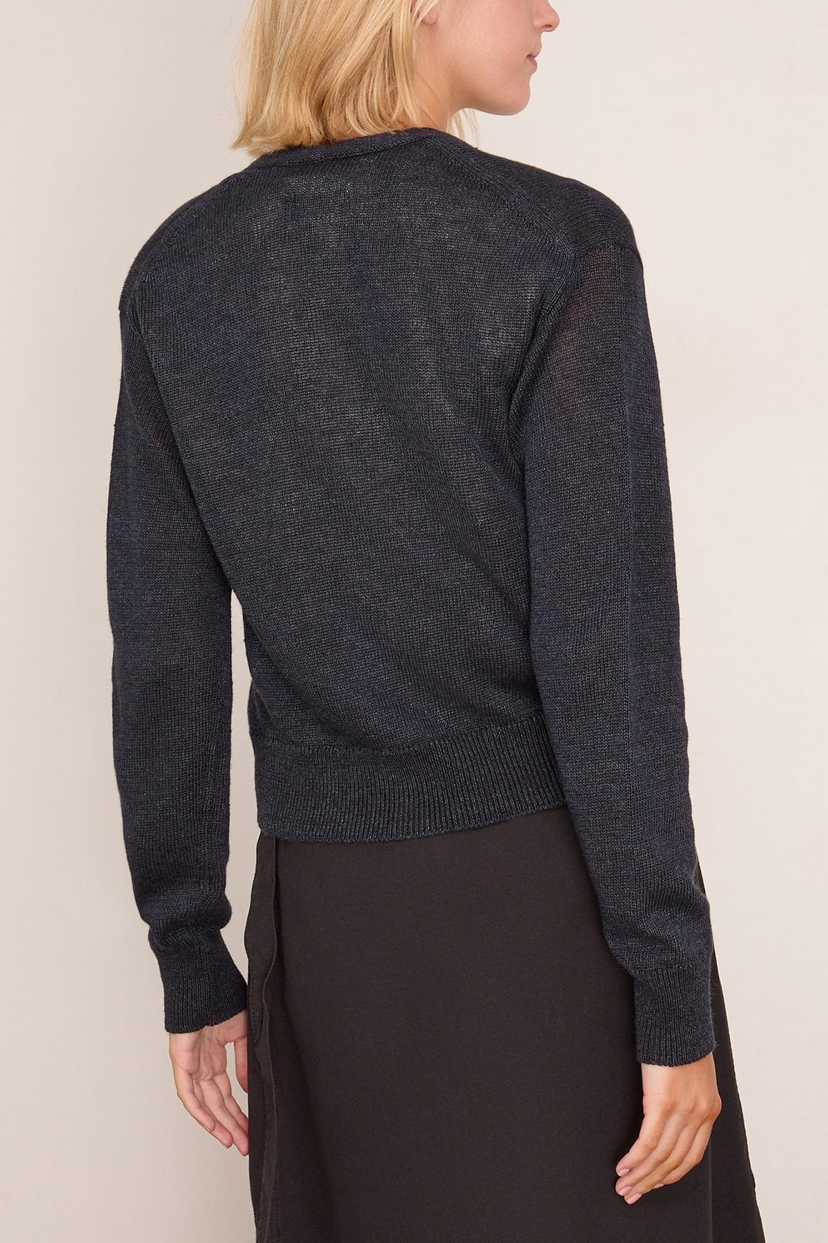 Wool Linen Patch Pocket Cardigan in Dark Navy - Image 4