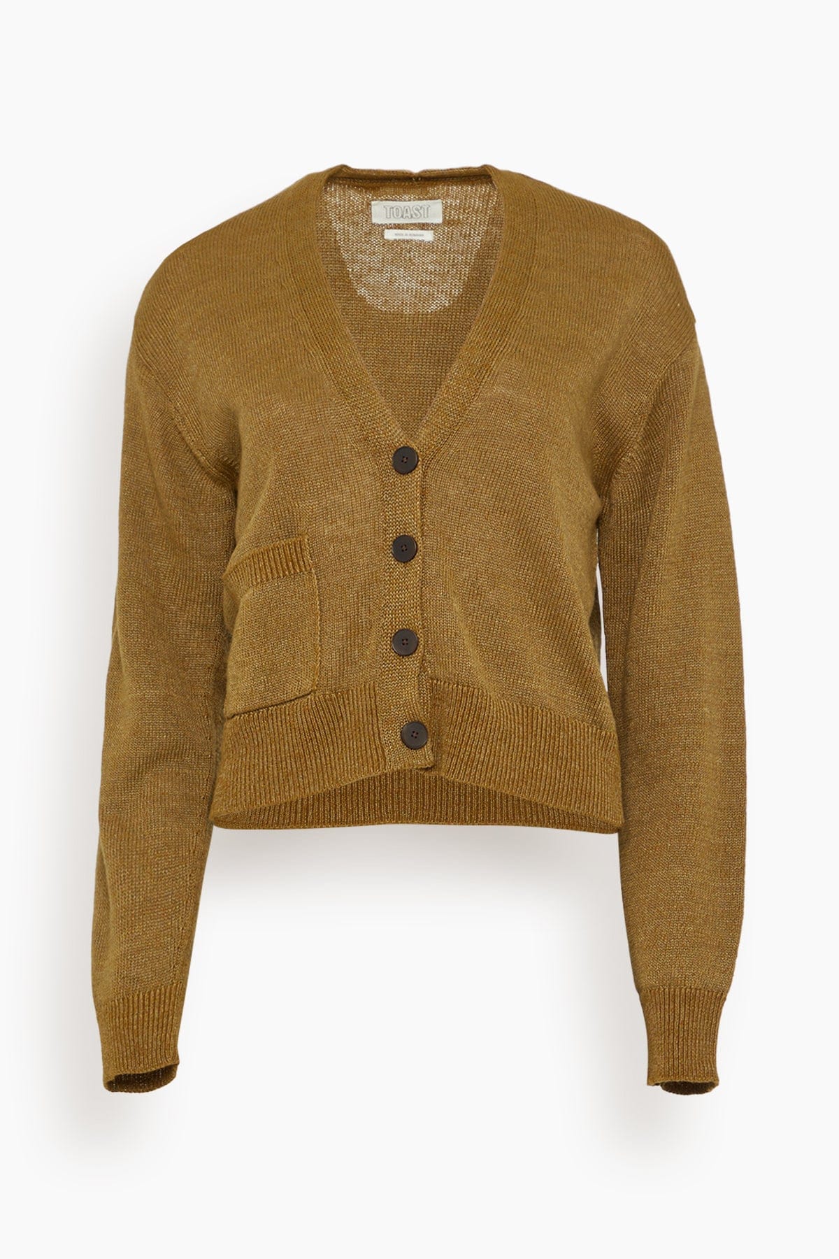 Wool Linen Patch Pocket Cardigan in Old Gold