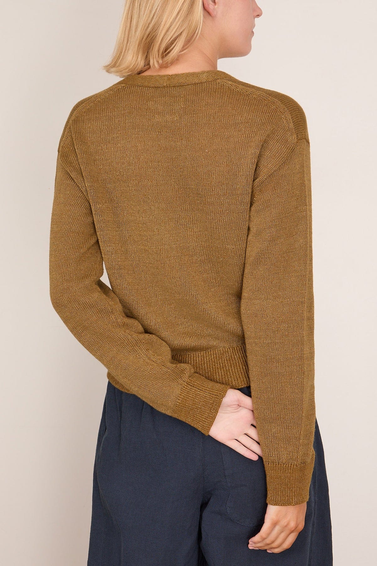Wool Linen Patch Pocket Cardigan in Old Gold - Image 4