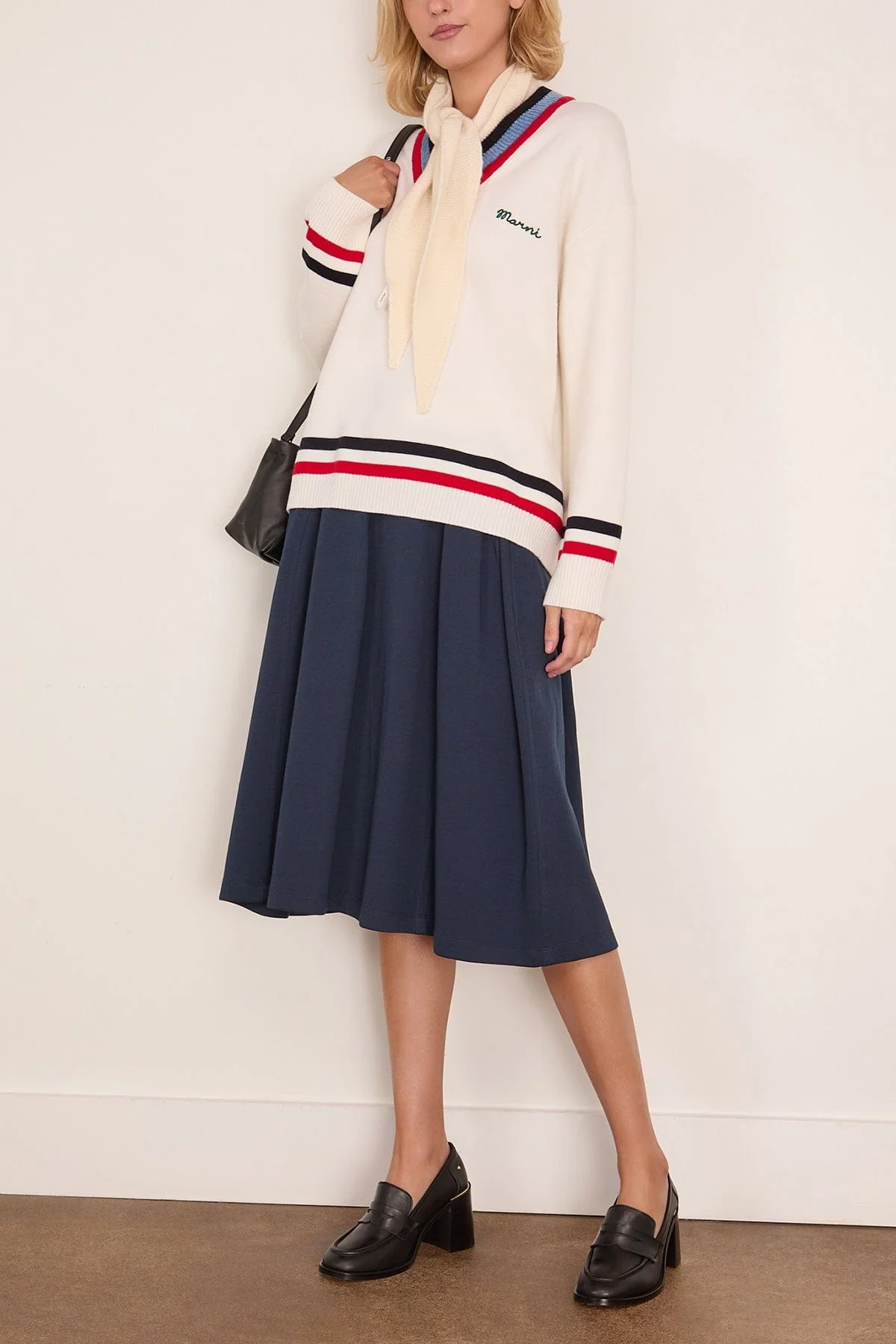 Wool V-Neck Sweater in Cream - Image 2
