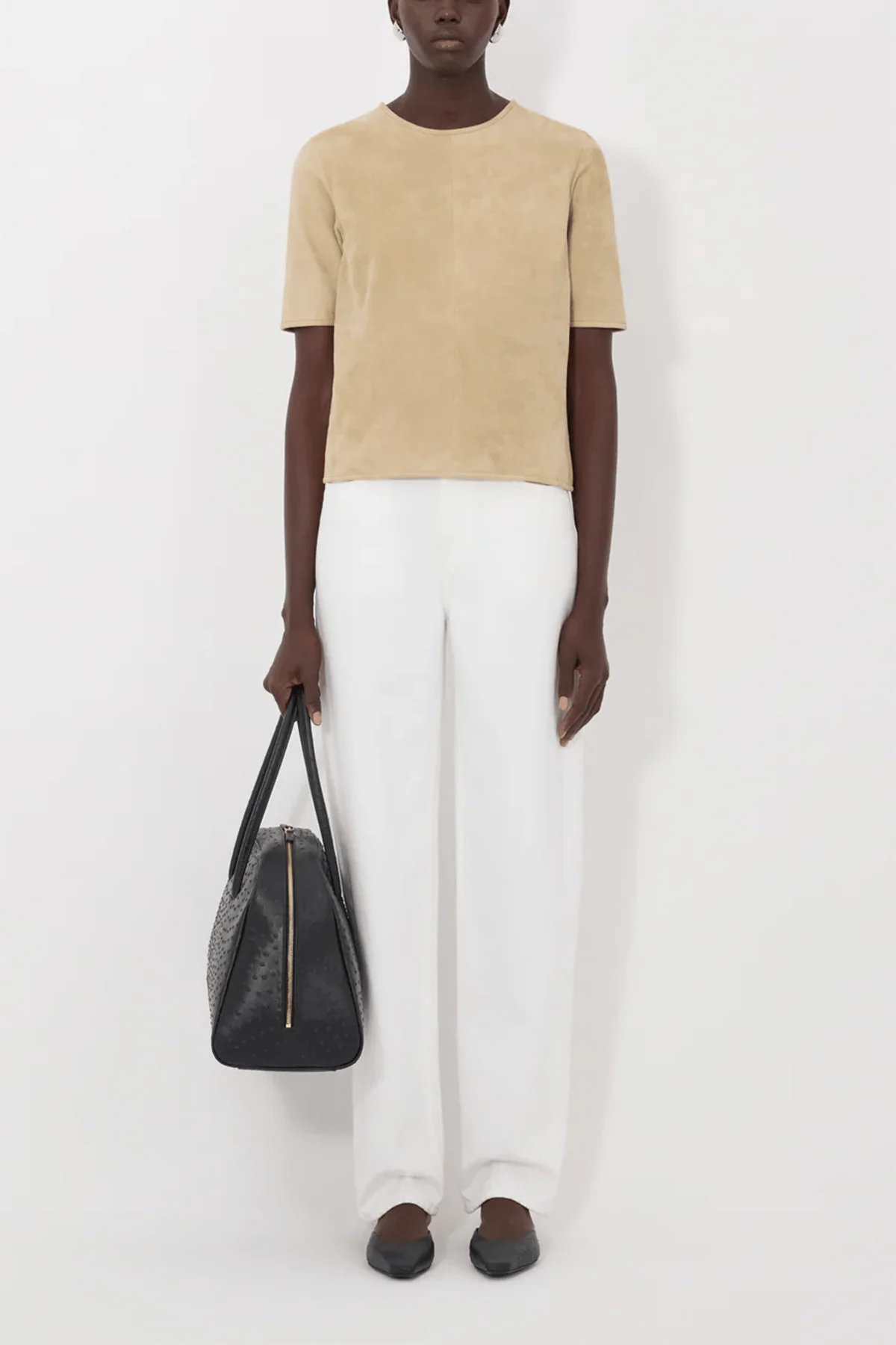 Zaida Suede Boxy T-Shirt in Beige - Image 2