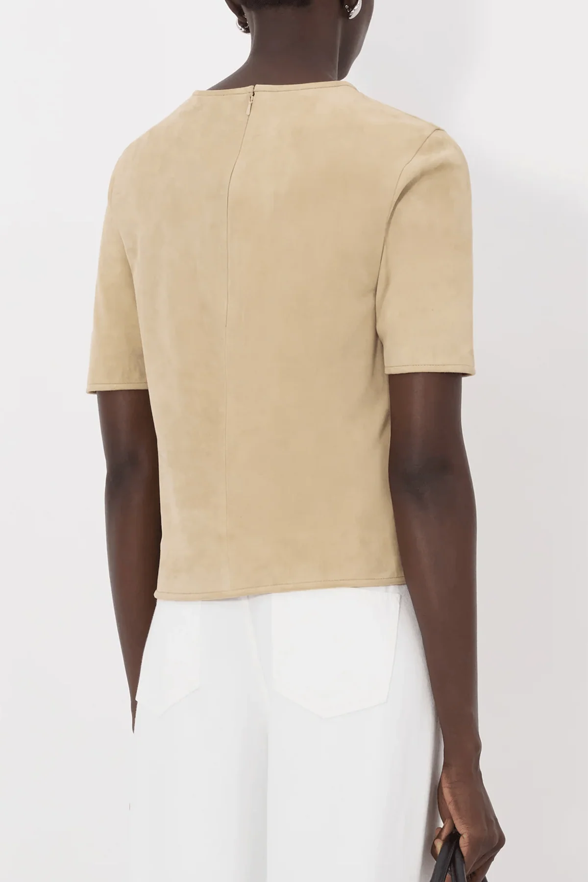 Zaida Suede Boxy T-Shirt in Beige - Image 4